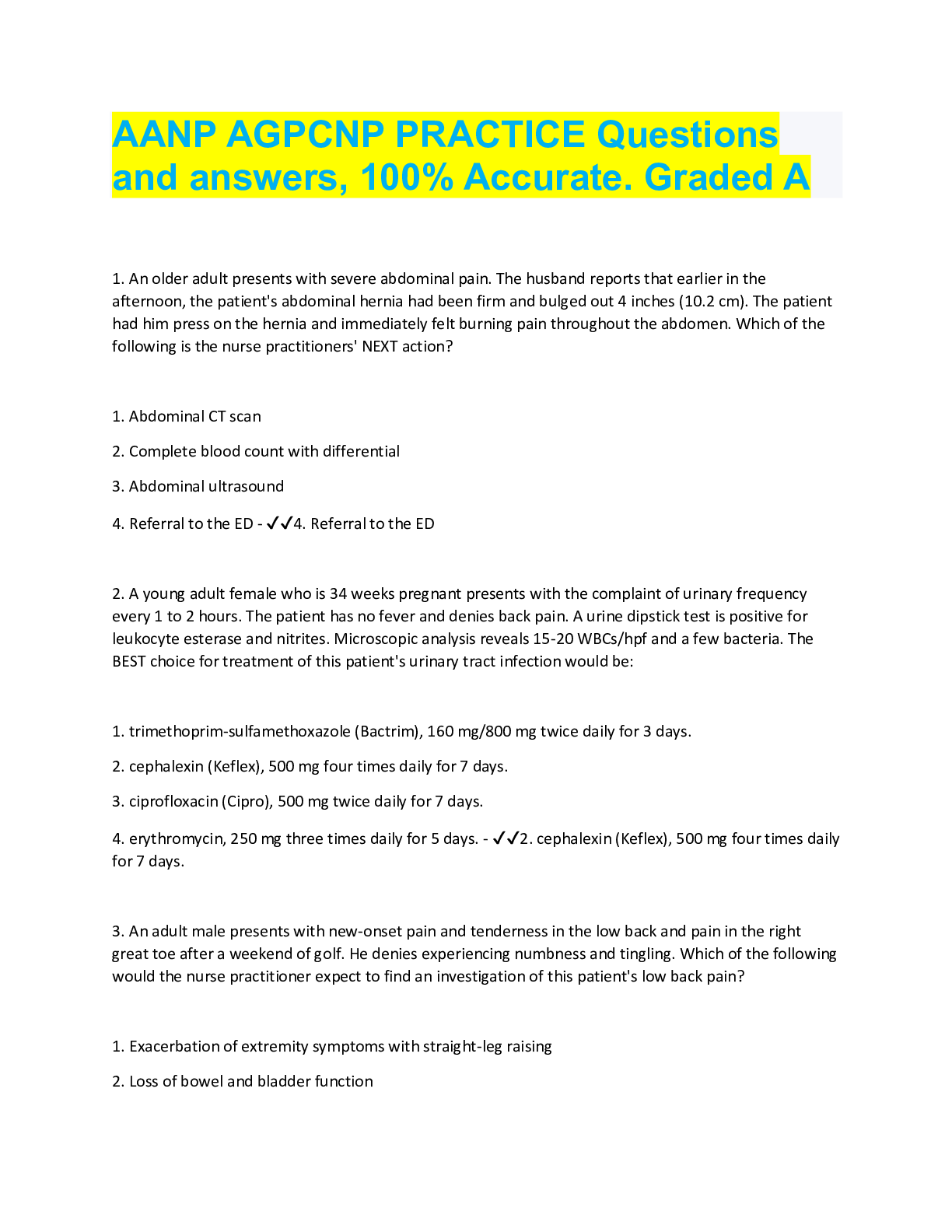 Preview image for AANP AGPCNP PRACTICE Questions  and answers, 100% Accurate. Graded A